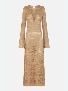 Camilla Tan Open-Knit V-Neck Maxi Cover-Up